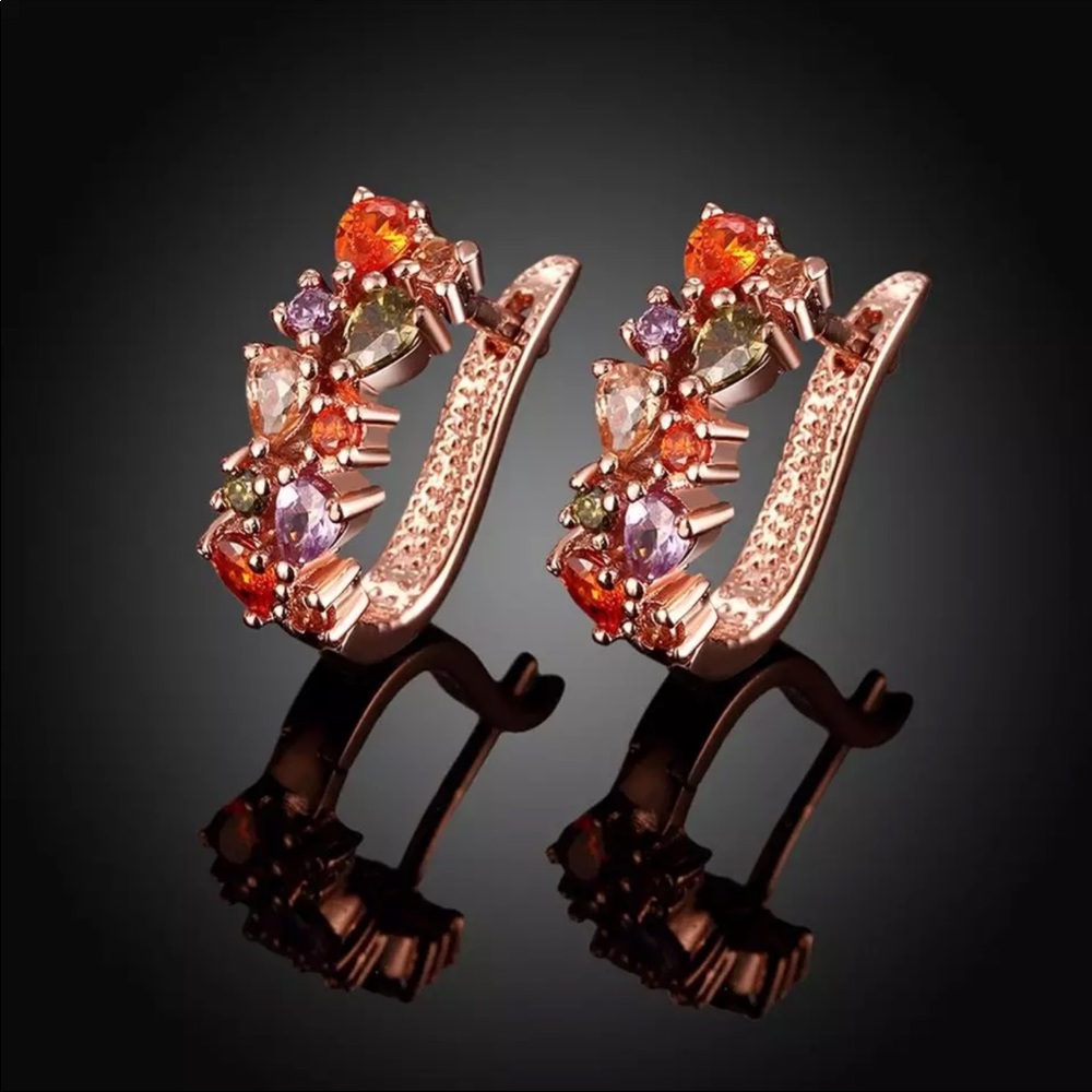 New 18K Rose Gold Multicolored Zircon Earrings - Picture 4 of 5